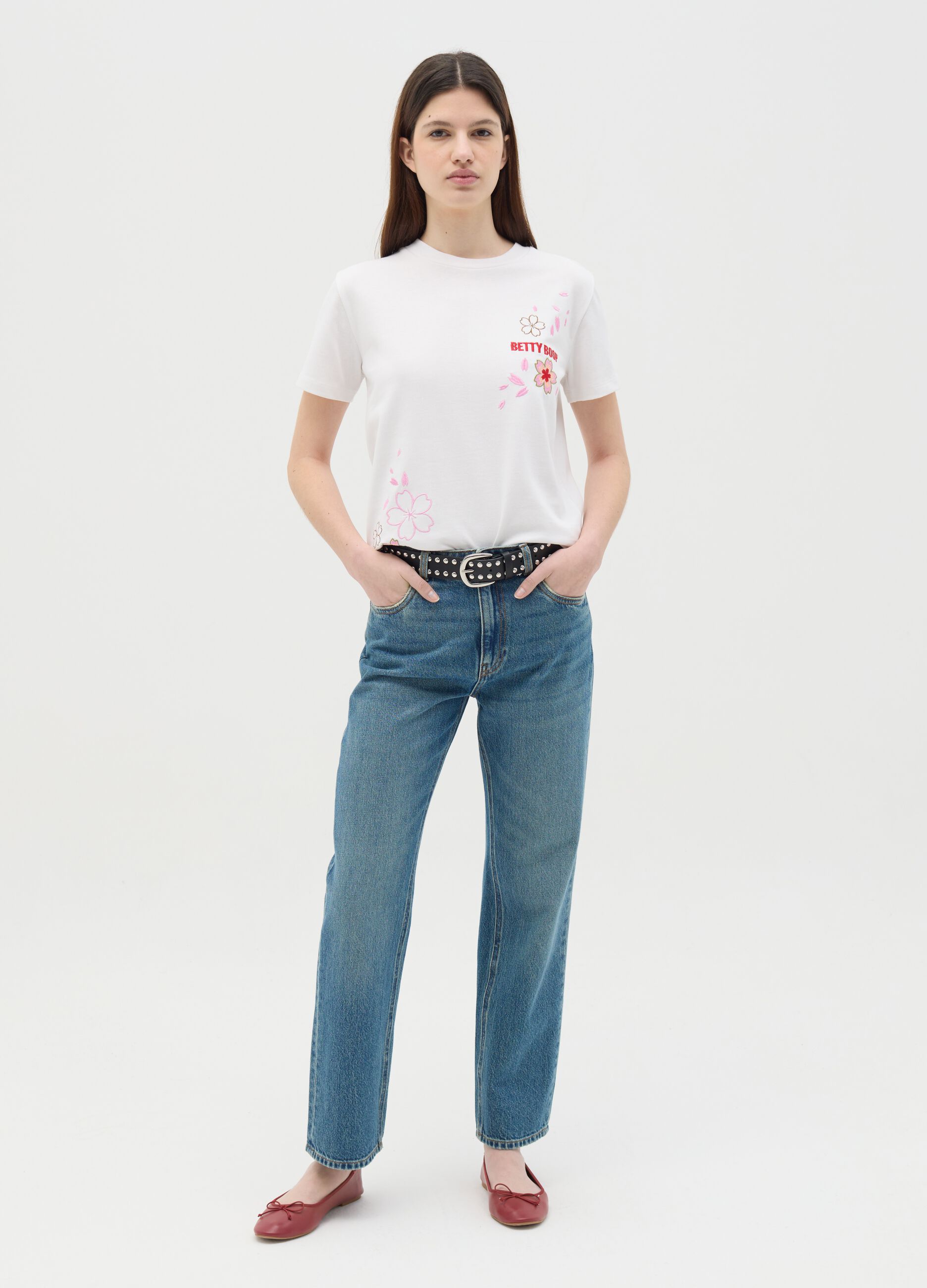 White T-shirt in cotton with Betty Boop print