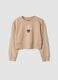 Beige sweatshirt in pure organic cotton with ribbed neckline_0
