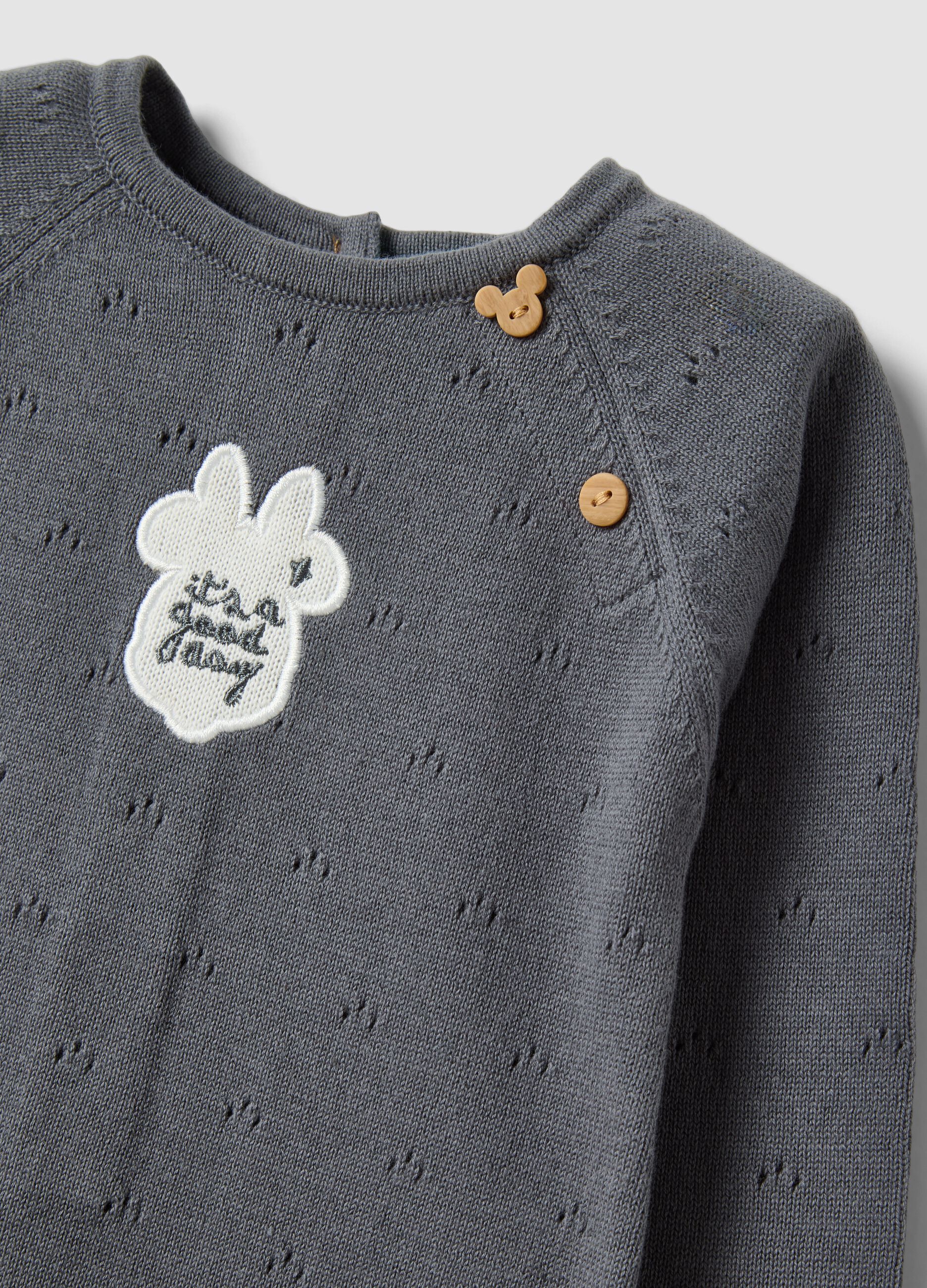 Grey pure cotton broderie sleepsuit with Minnie embroidery