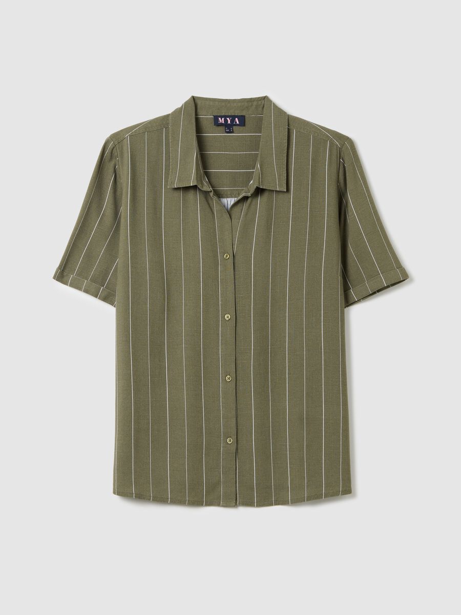 Curvy green pinstriped shirt in viscose and linen_4