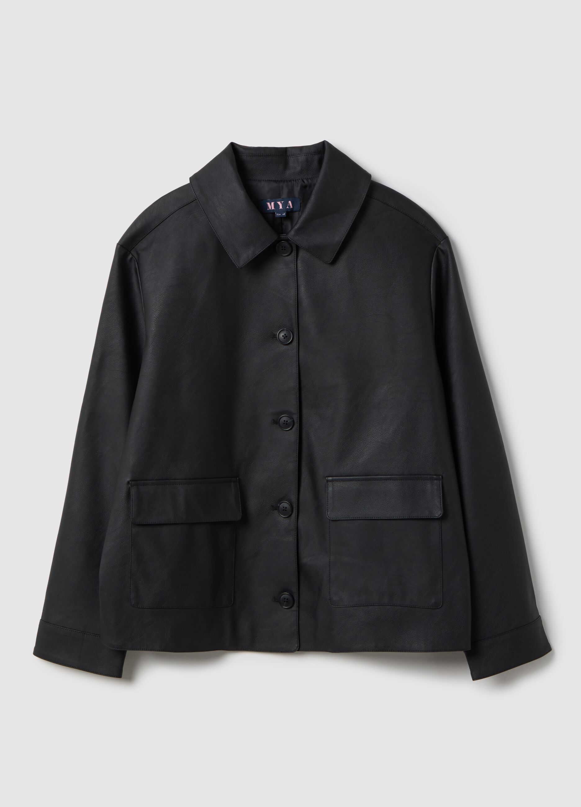 Black regular fit jacket with buttons and patch pockets