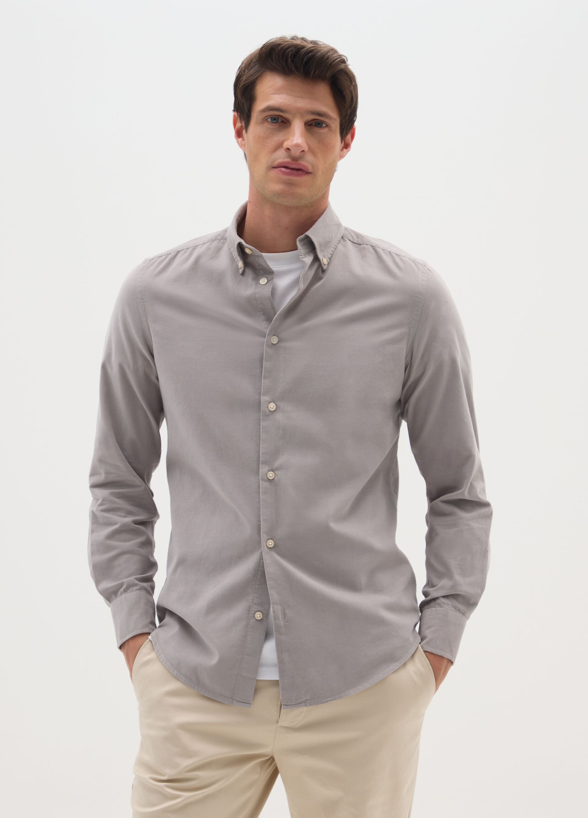 Grey pure cotton regular fit shirt