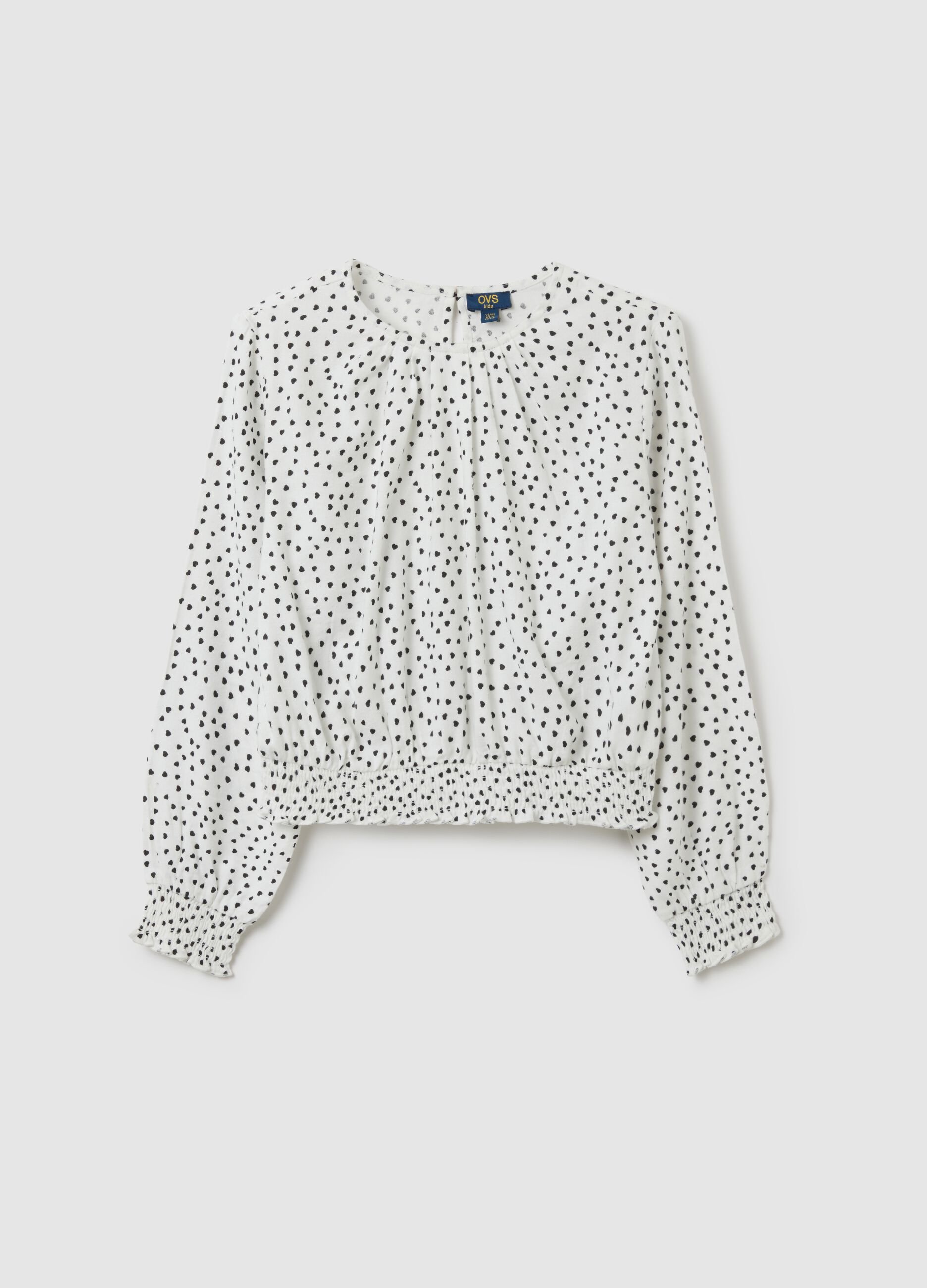 Girls' white polka dot blouse in cotton blend