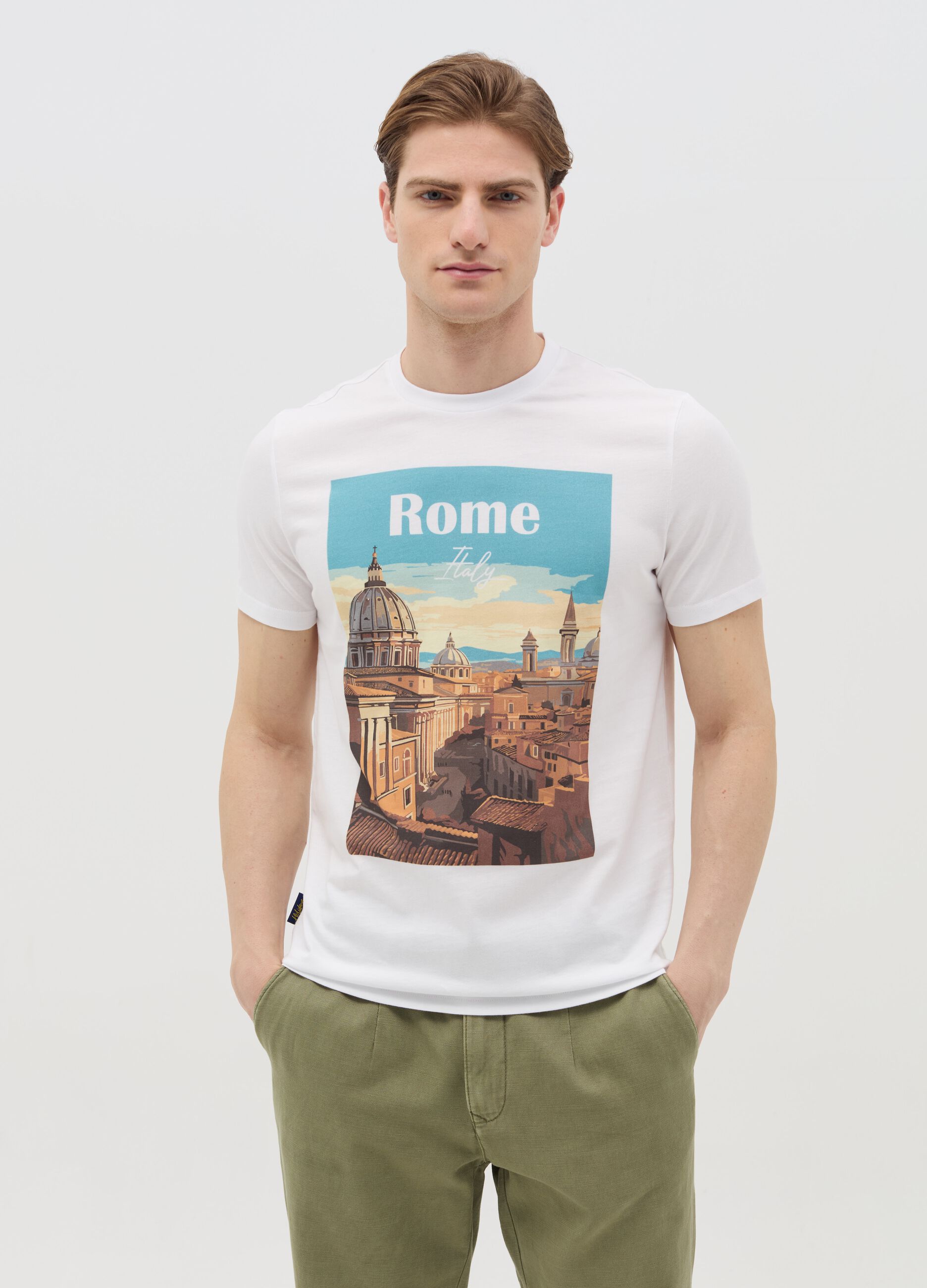 Cotton T-shirt with "Rome Italy" print