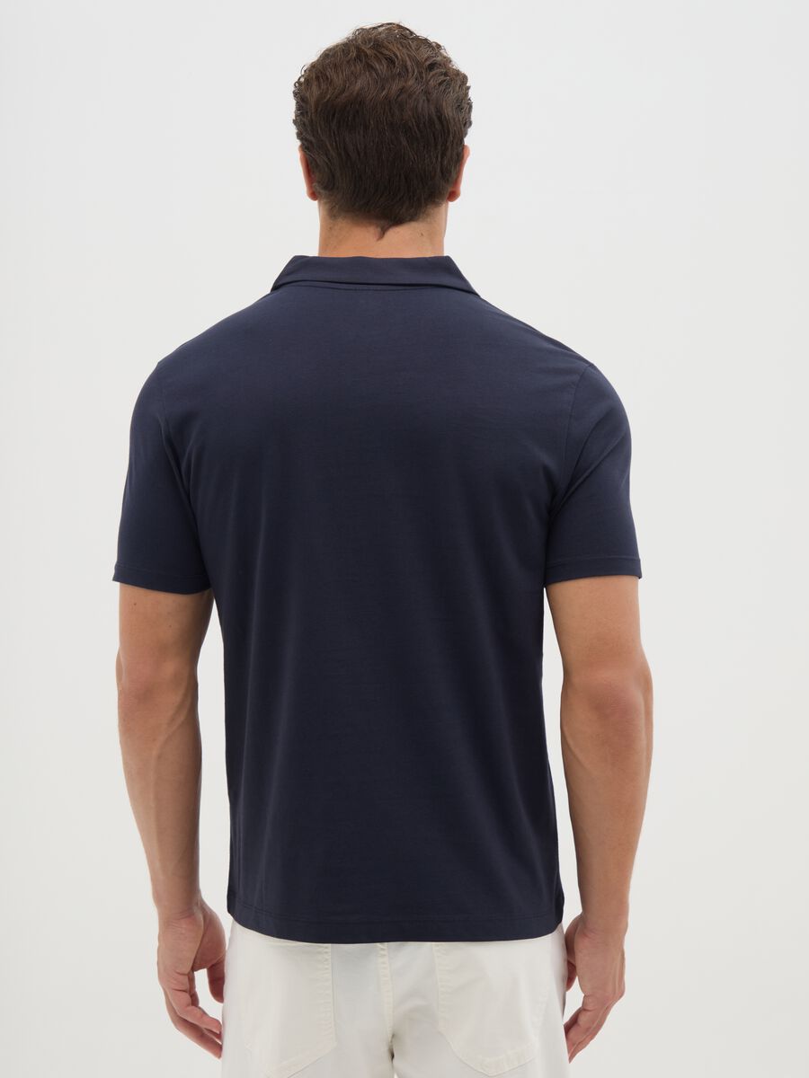 Men's blue regular fit pure cotton polo shirt_3