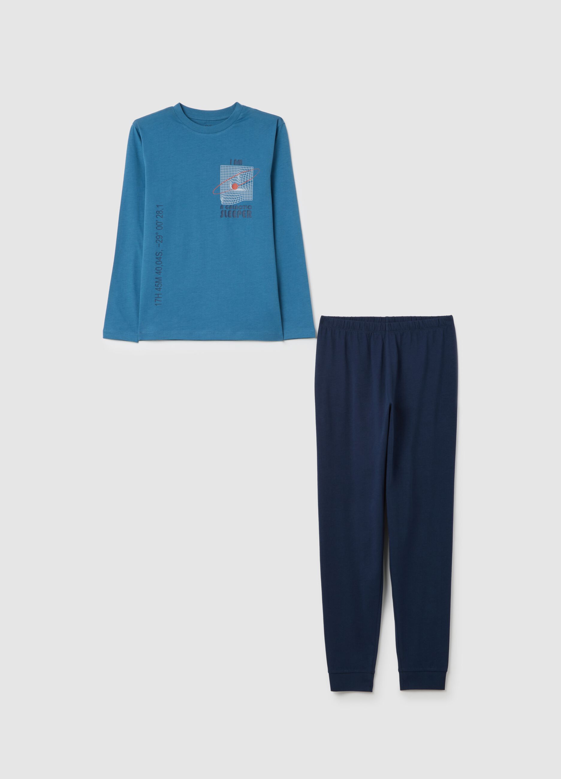 Kids' pyjamas in pure blue cotton regular fit