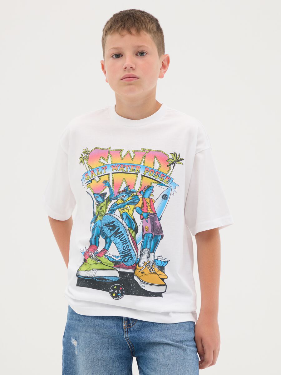 T-shirt da ragazzo in puro cotone bianca regular fit_0