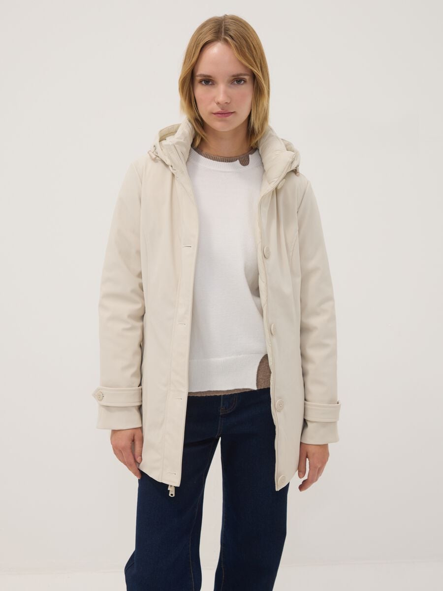 Parka sabbia con cappuccio in tessuto elasticizzato regular fit_0
