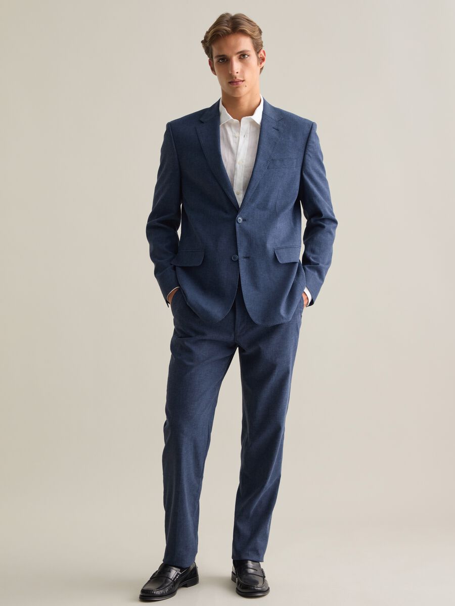 Men's Blue Linen Blend Slim Fit Trousers_0