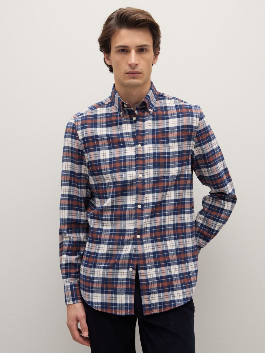 Multicolour long-sleeve shirt in pure cotton, regular fit, checked_1
