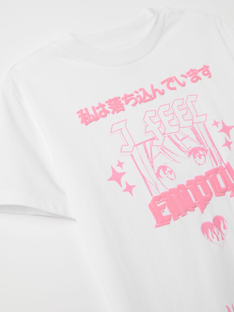 White T-shirt in cotton with manga motif print_5