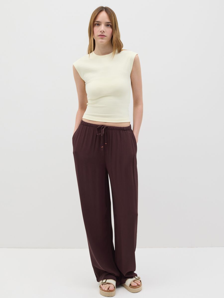 Women's beige fitted vest top in stretch cotton_2