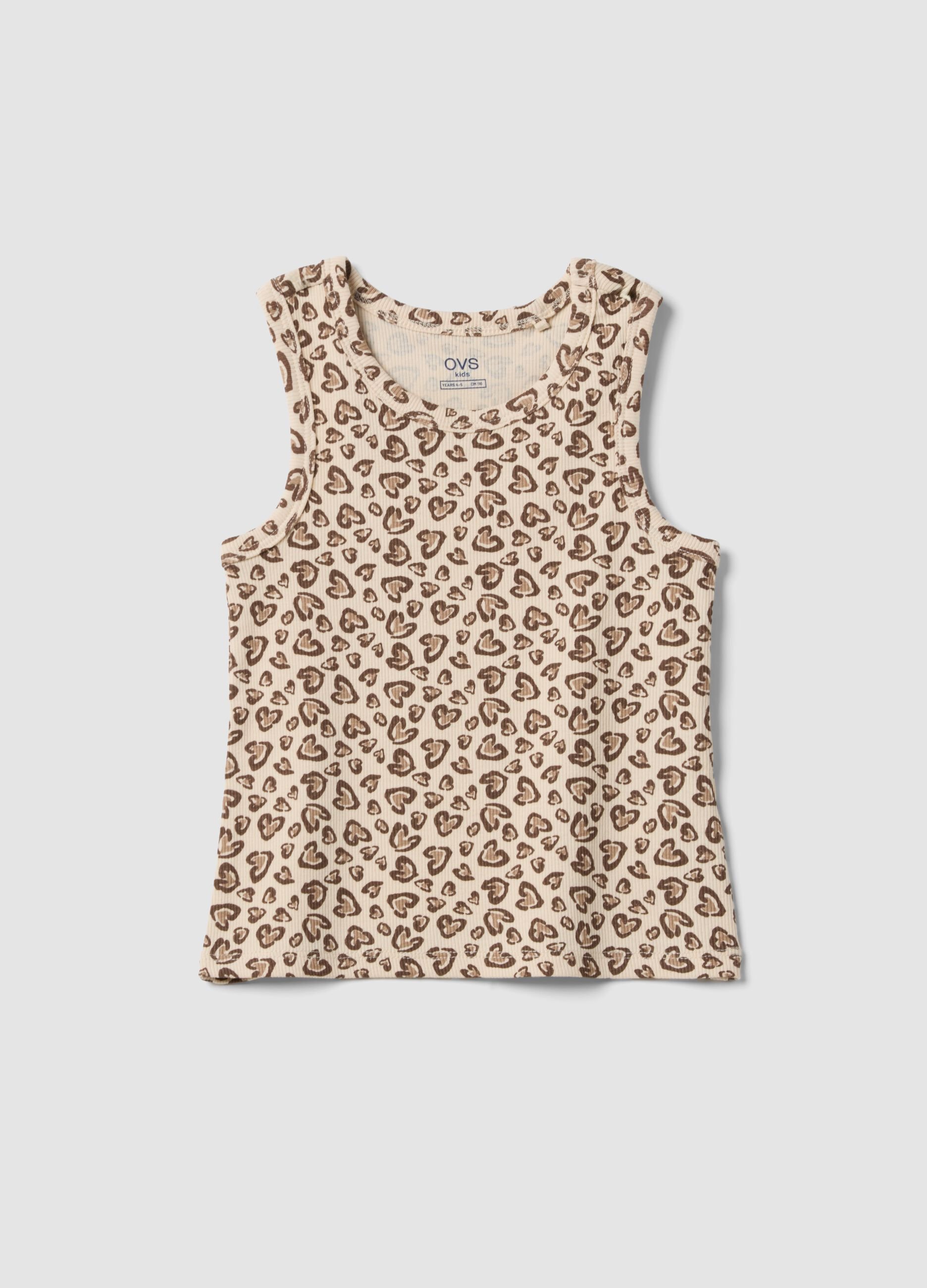 Beige ribbed stretch cotton tank top