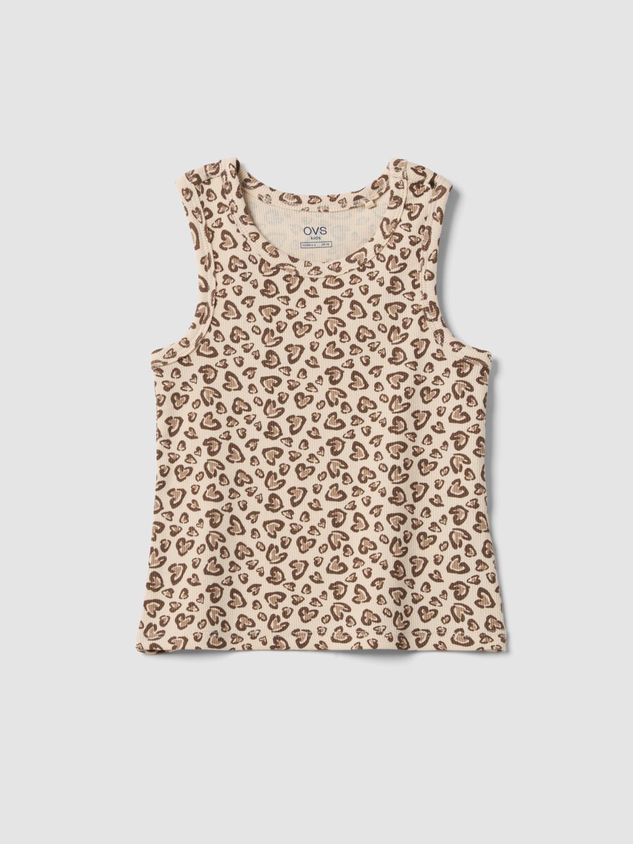 Tank top beige in cotone elasticizzato a costine regular fit_0