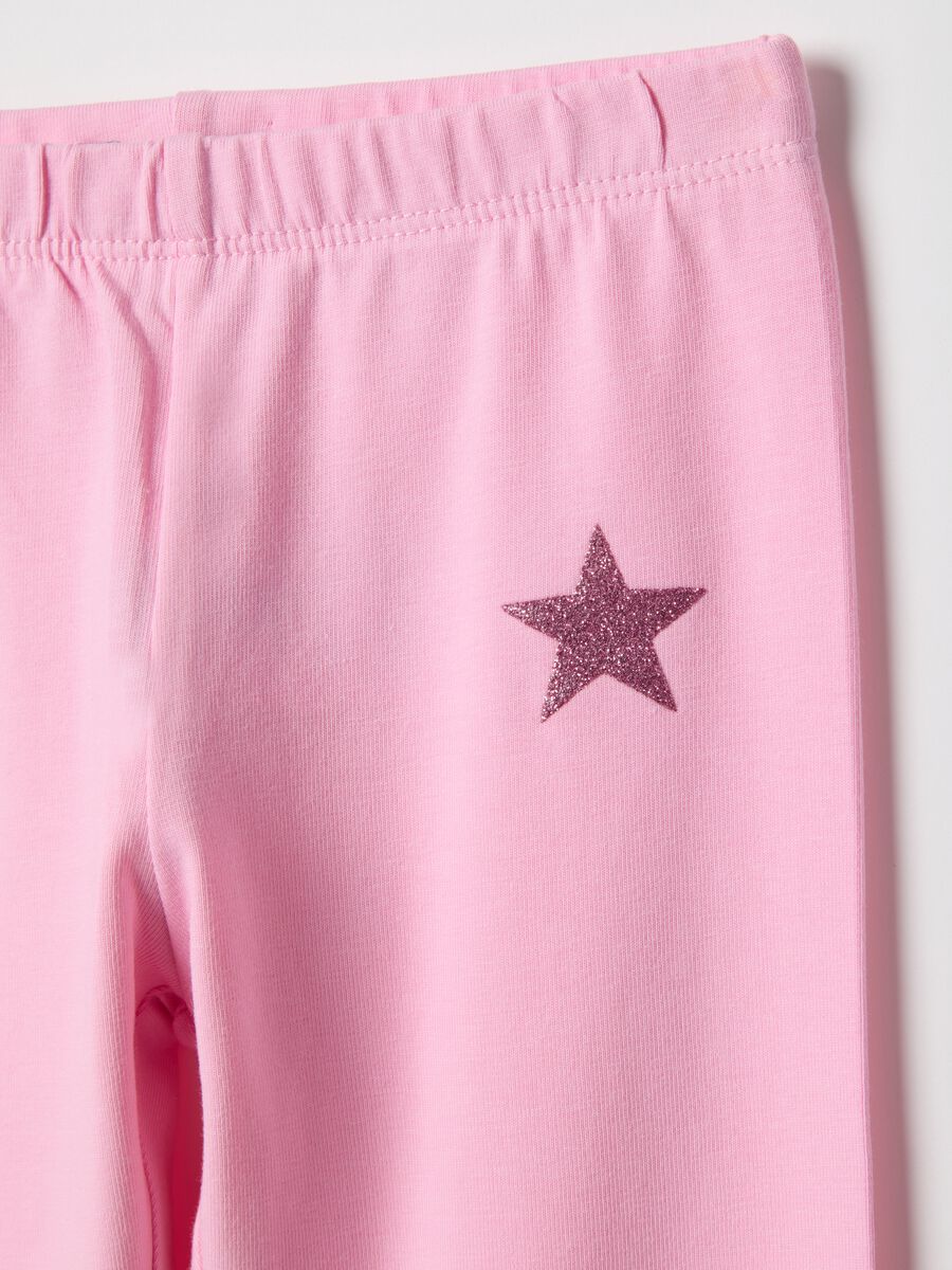 Slim fit pink elasticated cotton leggings for girls with star detail_2
