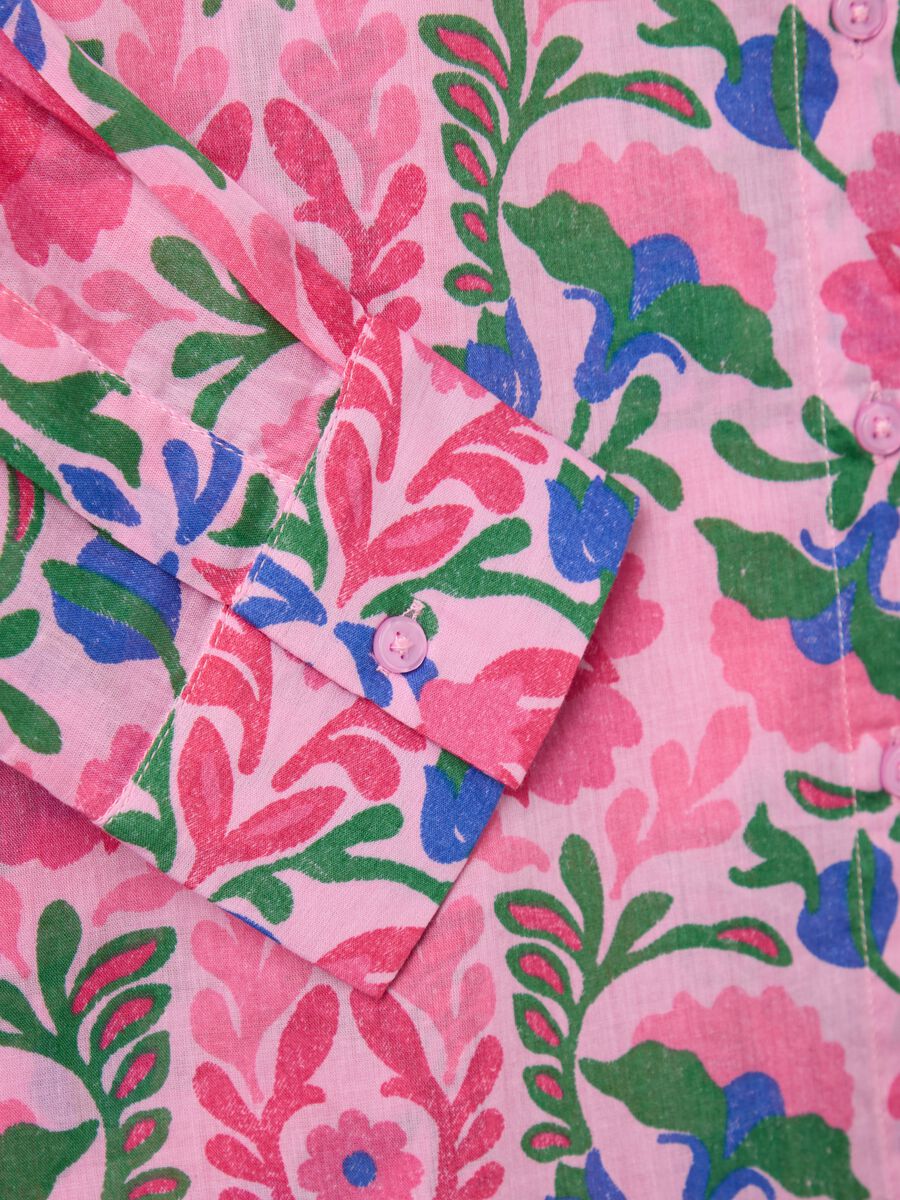 Cotton Shirt with Pink and Green Floral Print_5