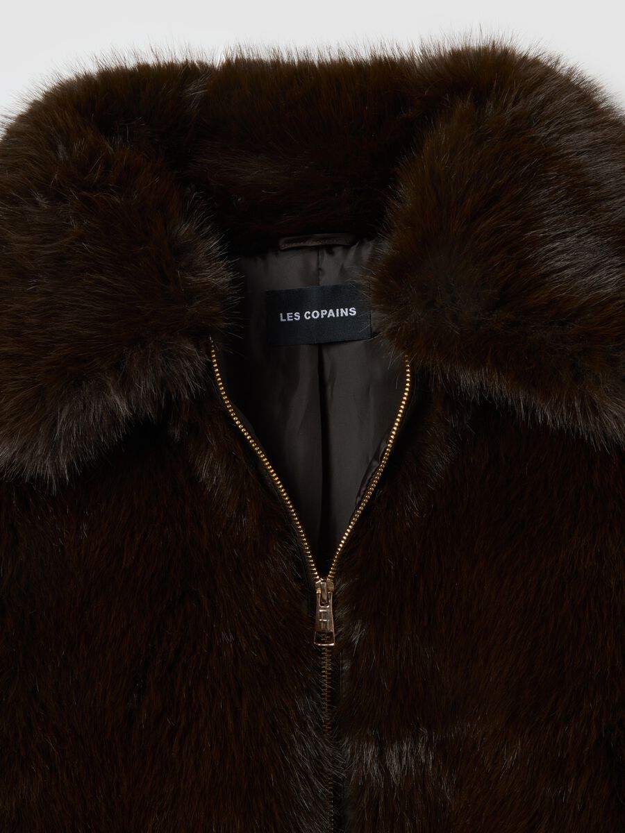 Brown lined regular fit jacket with zip_5