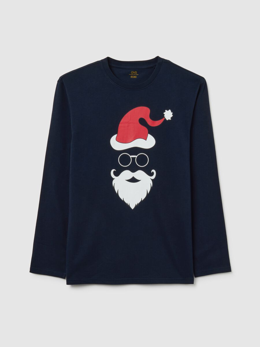 Regular fit blue Christmas pyjama top in pure cotton_4