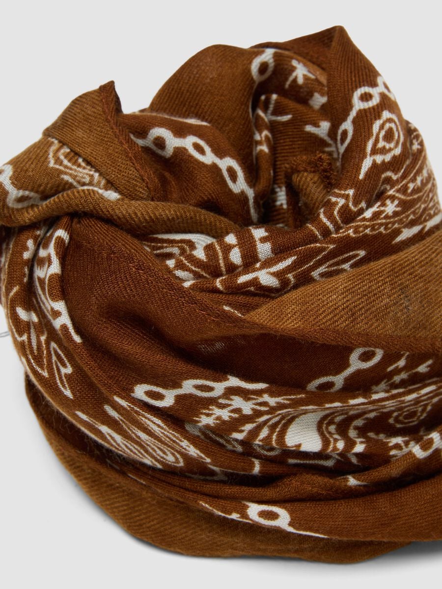 Brown wool-blend scarf with paisley print_3