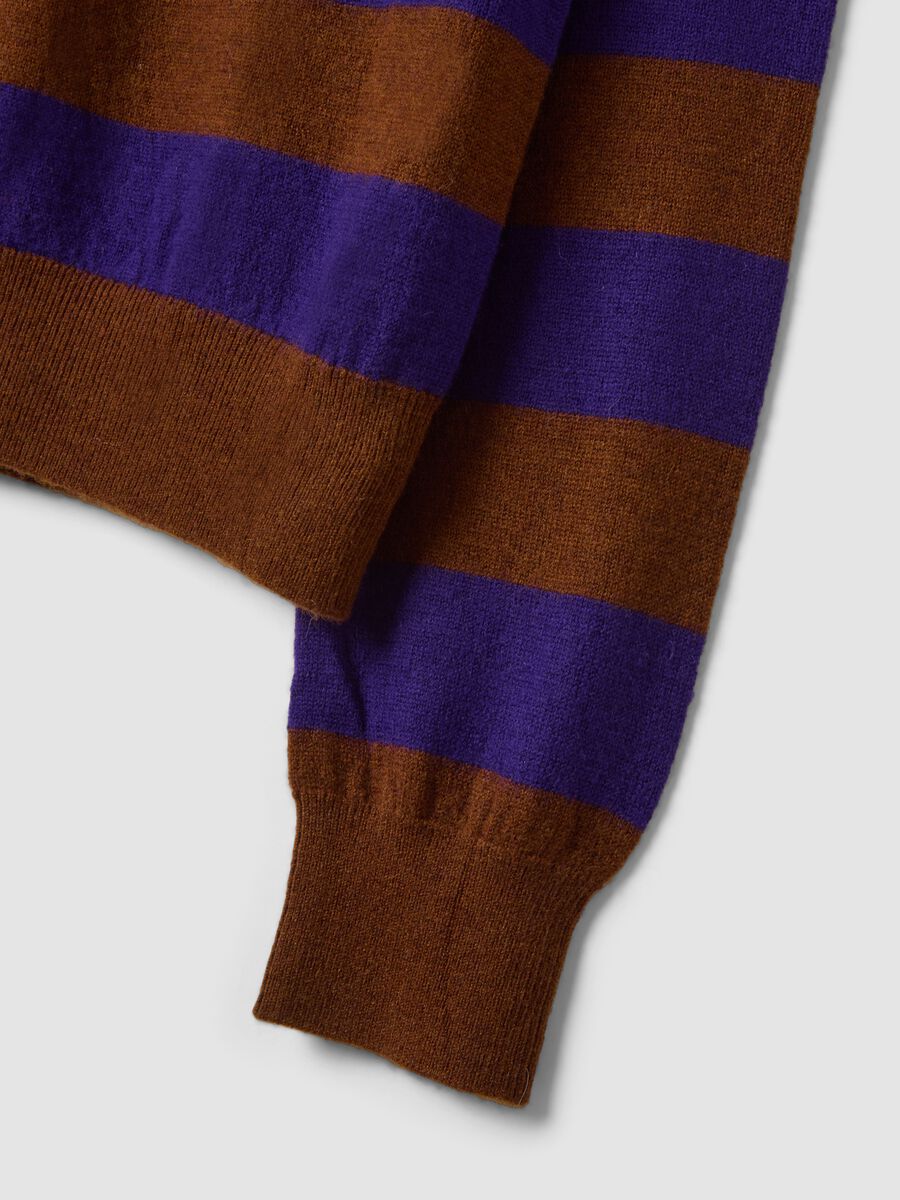 Maglia viola in pura lana a righe con girocollo_1