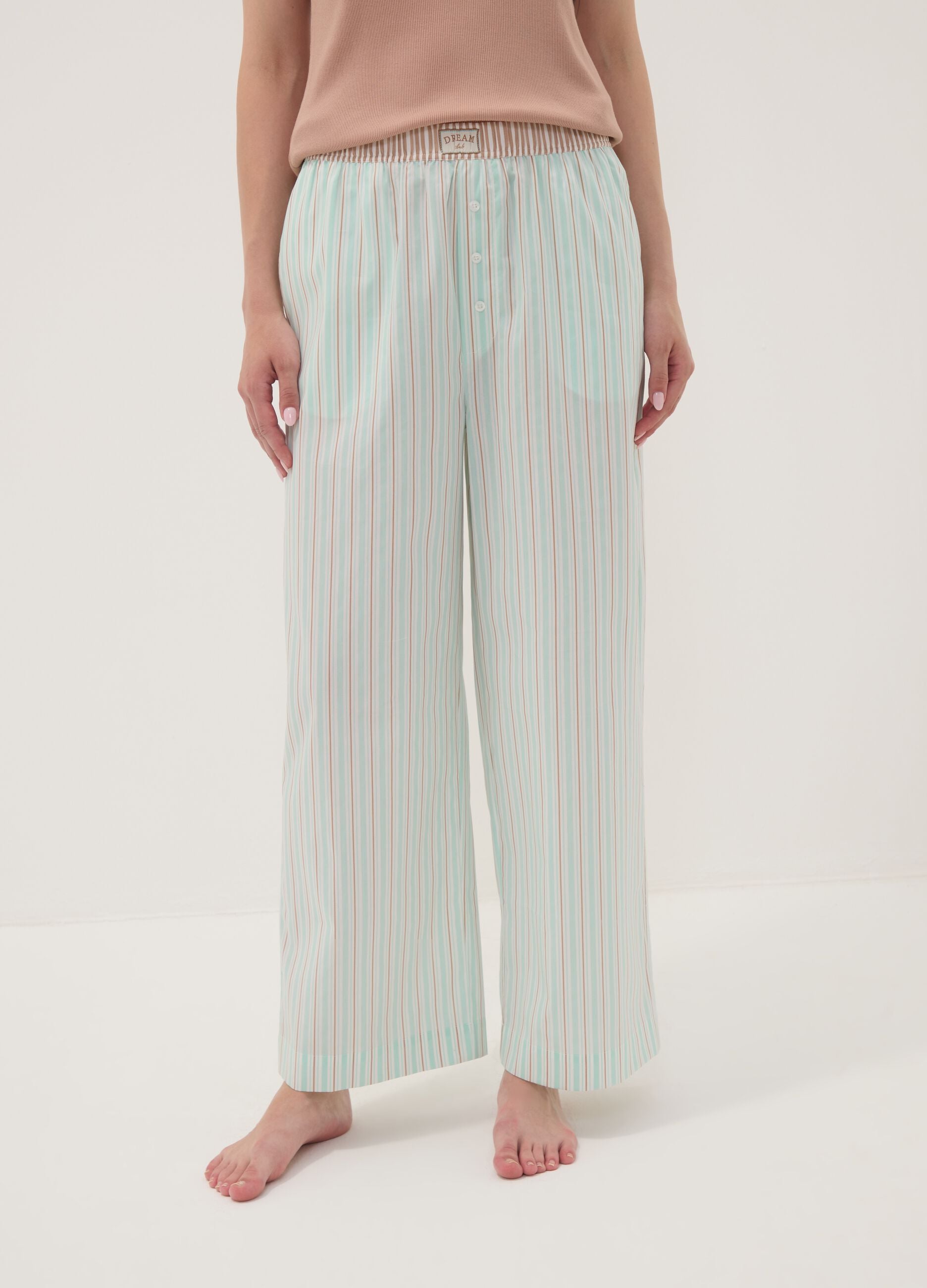 Green striped stretch cotton-blend poplin pyjama trousers