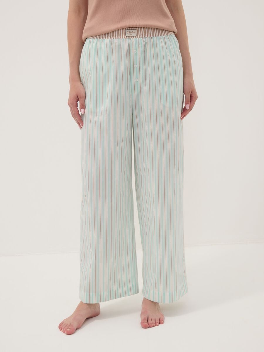 Green striped stretch cotton-blend poplin pyjama trousers_1
