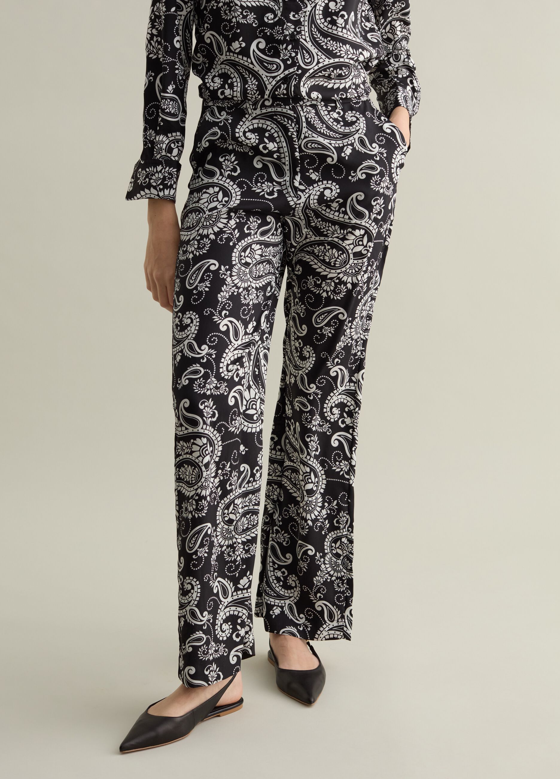 Pantalone a gamba larga stampa all-over