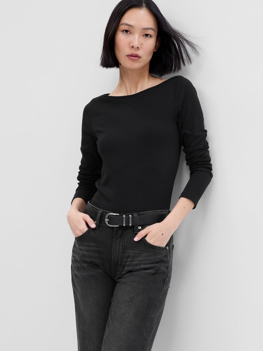 T-shirt in cotton and modal with boat neck_0