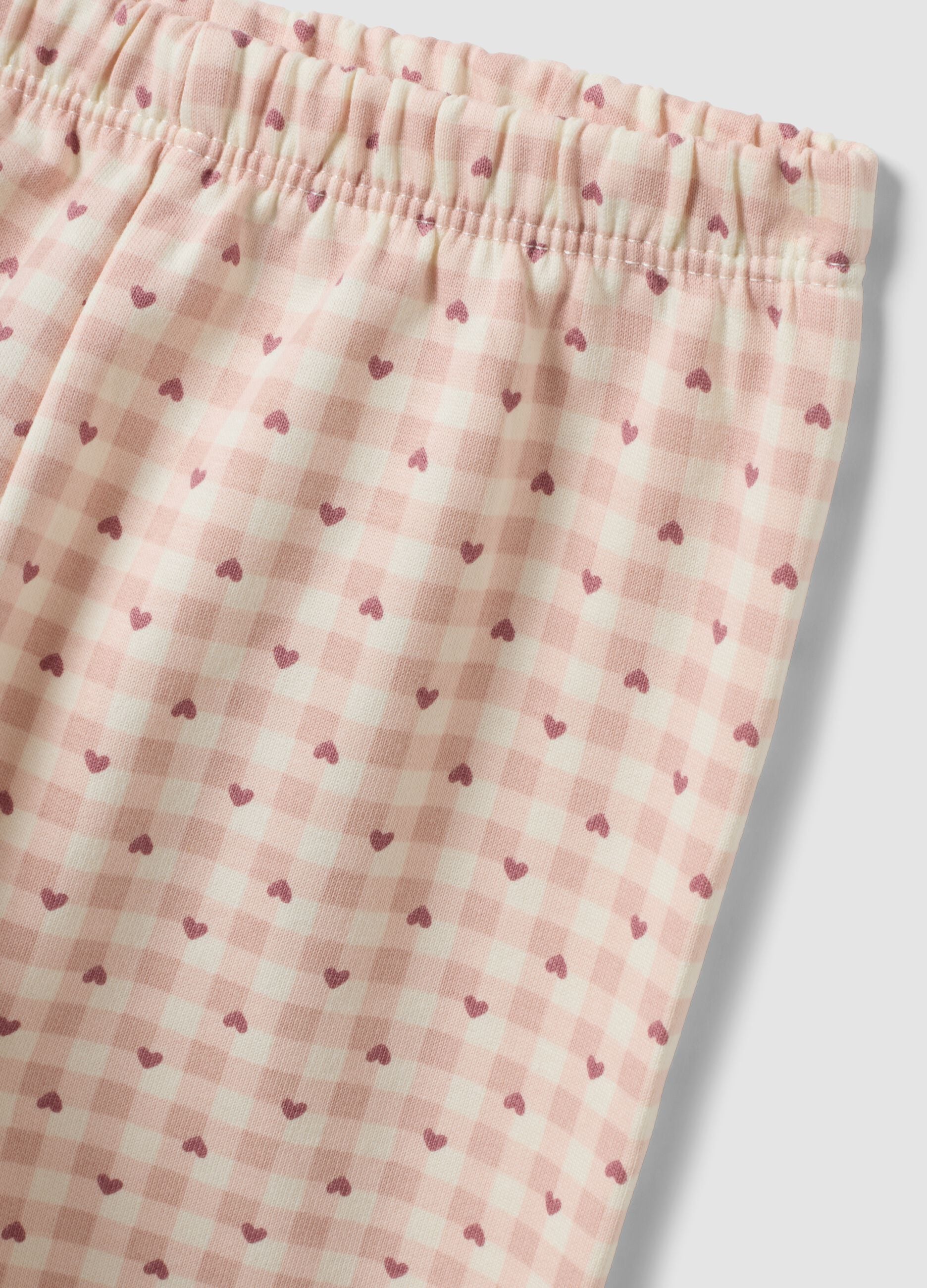 Pink organic cotton crew-neck pyjamas with print for baby girl