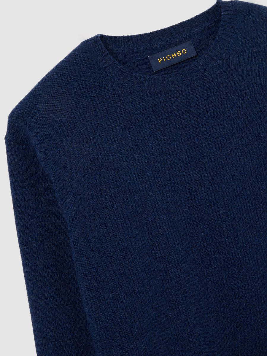 Maglione in pura lana d'agnello blu regular fit con scollo rotondo_1