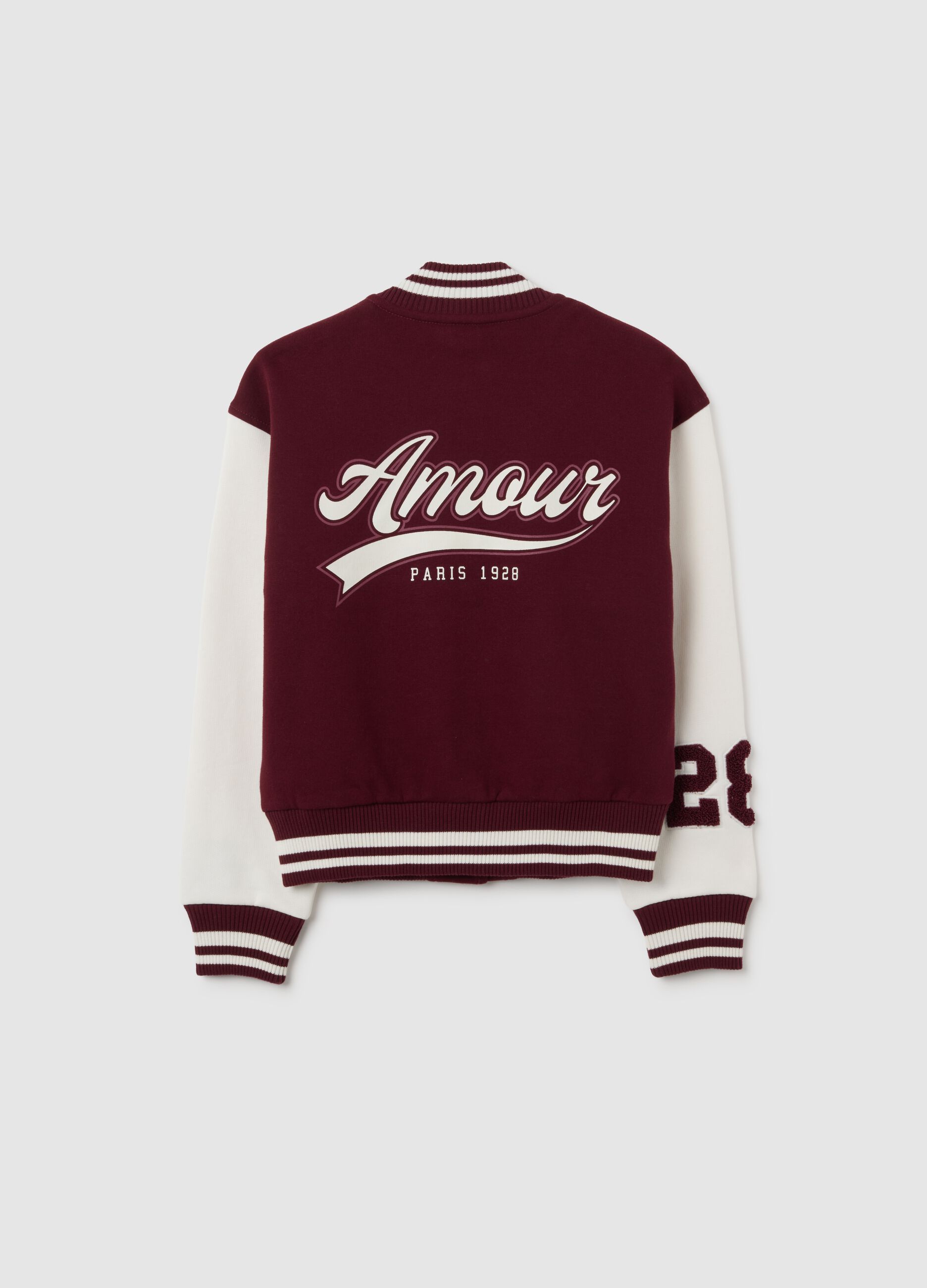 Bomber da ragazza in misto cotone bianco e rosso regular fit
