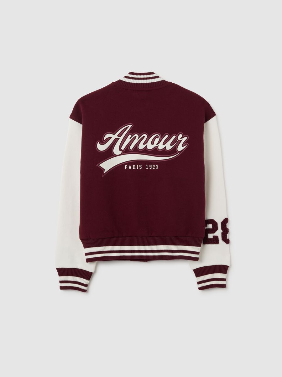 Bomber da ragazza in misto cotone bianco e rosso regular fit_1