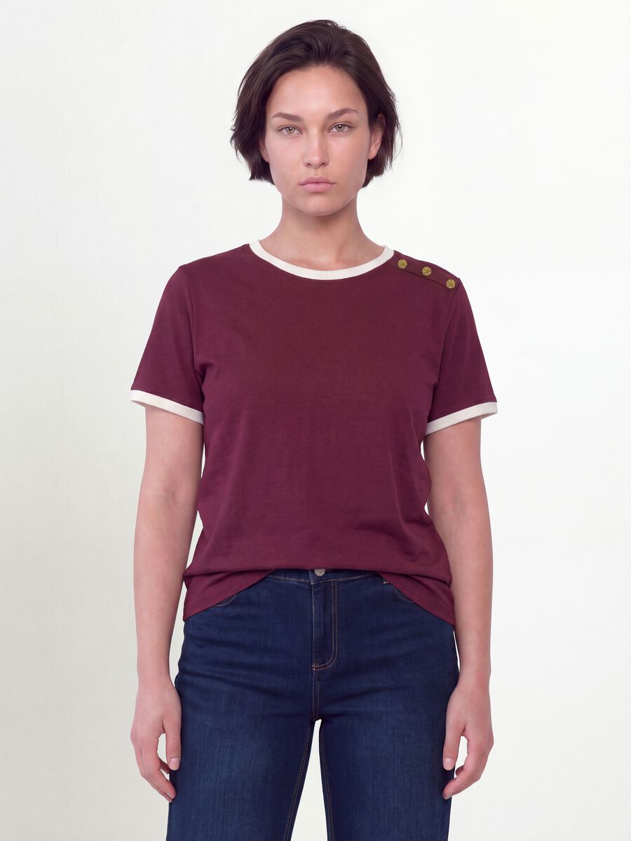 T-shirt rossa in puro cotone con bottoni regular fit_1