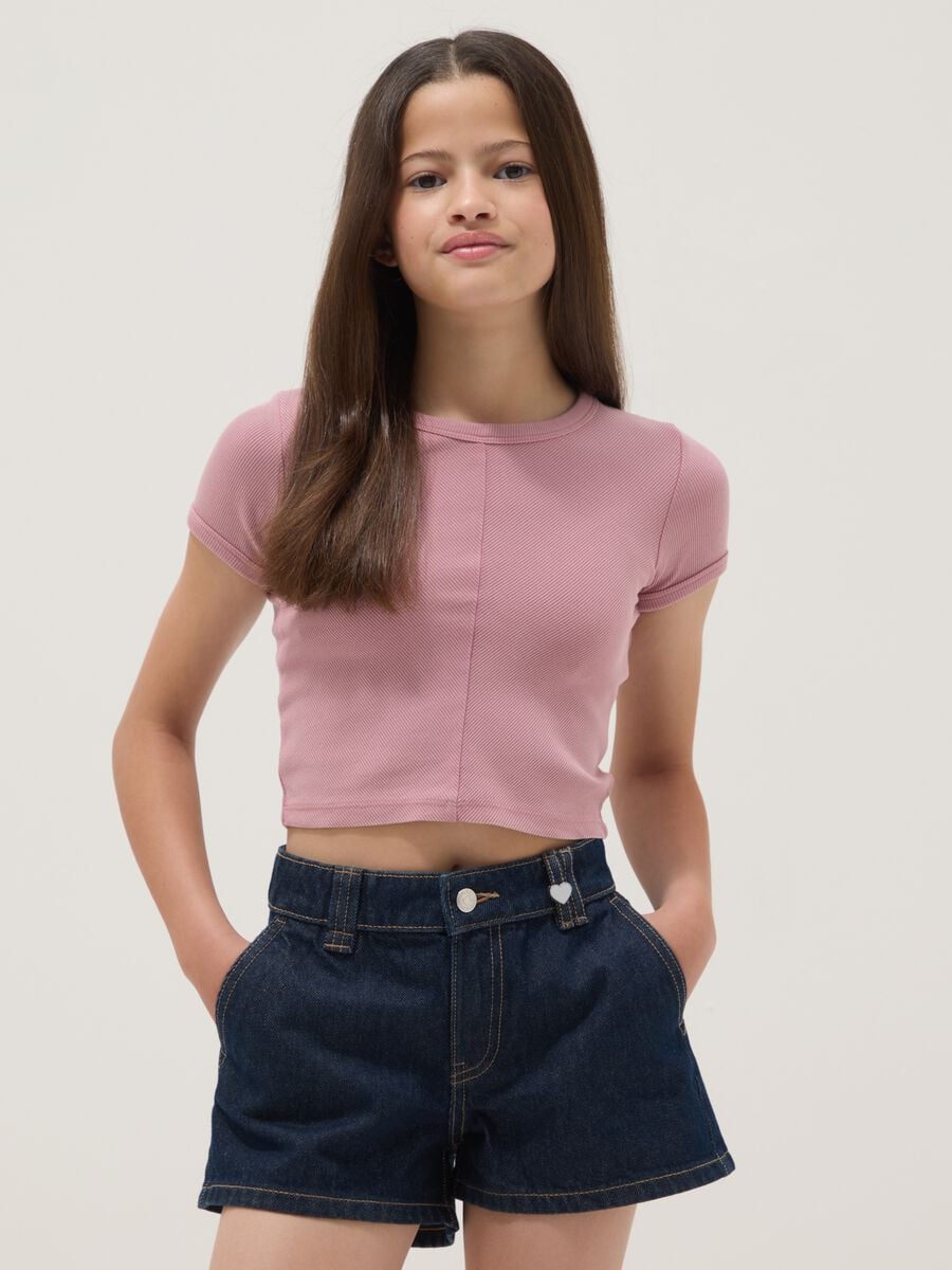 T-shirt rosa a maniche corte in cotone elasticizzato_1