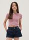 T-shirt rosa a maniche corte in cotone elasticizzato_1