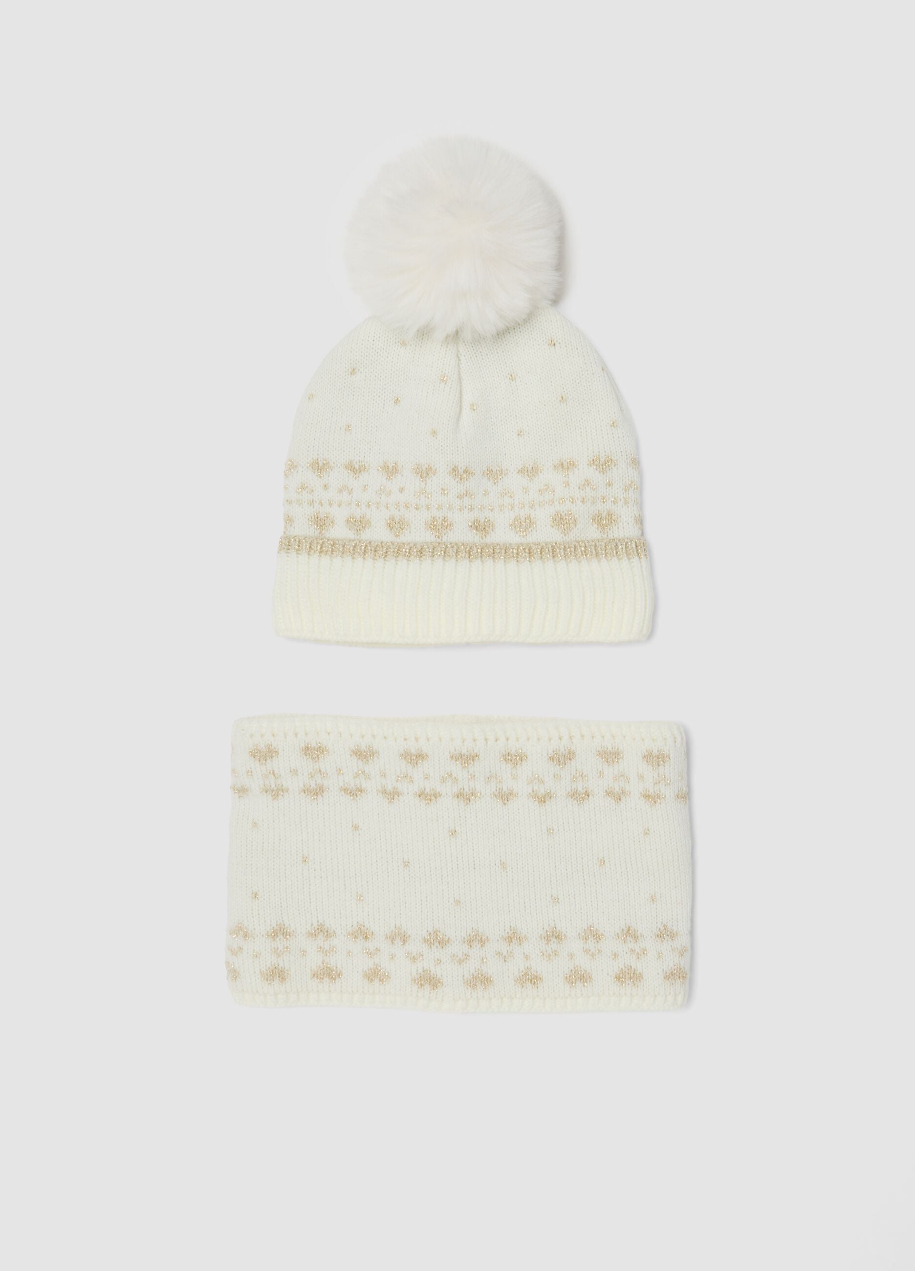 Set cappello e scaldacollo bianco jacquard