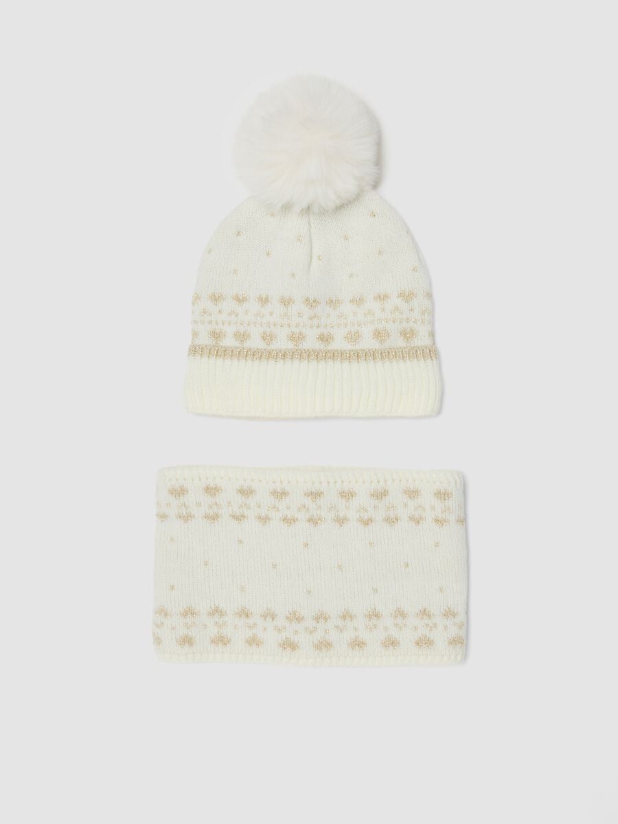 Set cappello e scaldacollo bianco jacquard_0