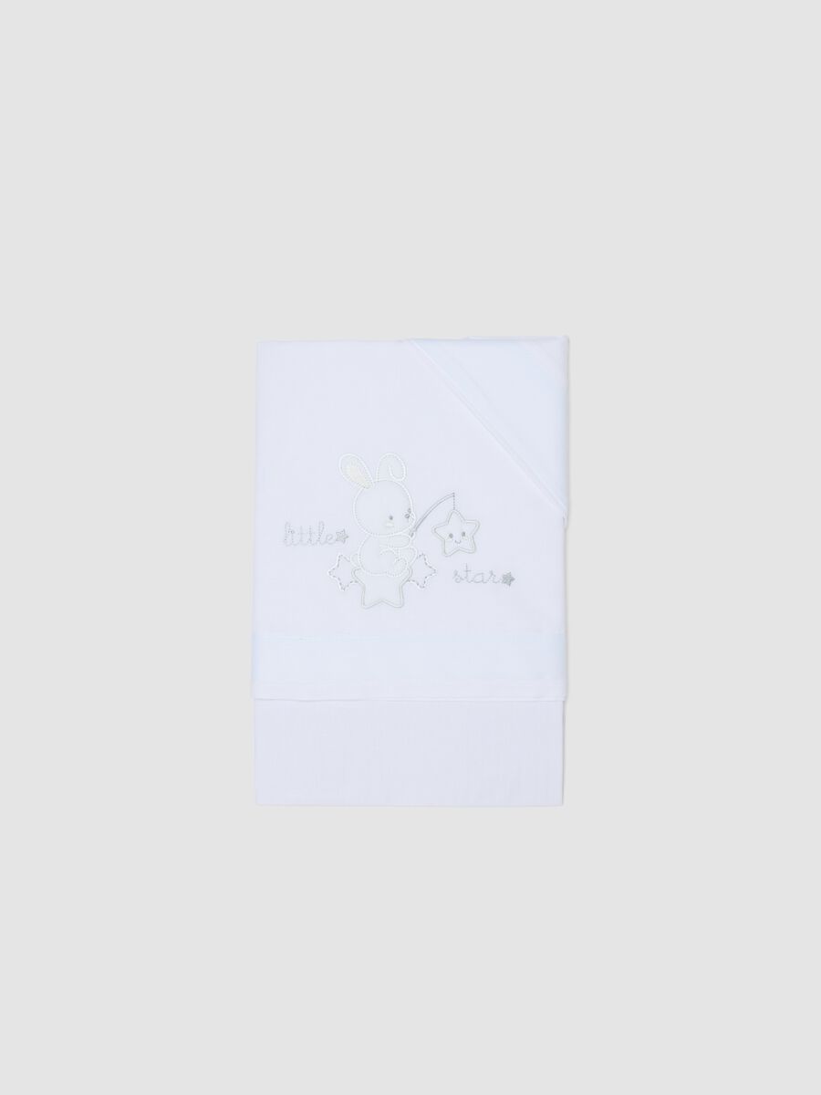 Lenzuolino in puro cotone bianco da neonato con ricami_0