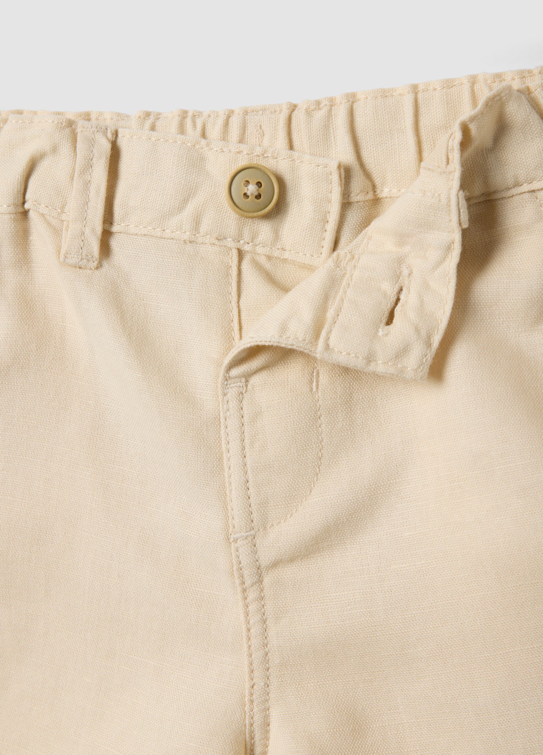 Beige linen and cotton blend shorts for baby boys, regular fit