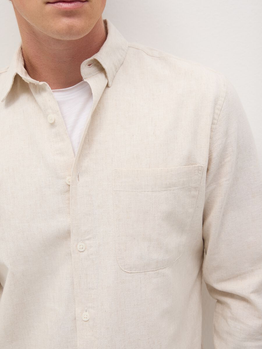 Men's beige linen regular fit shirt_2