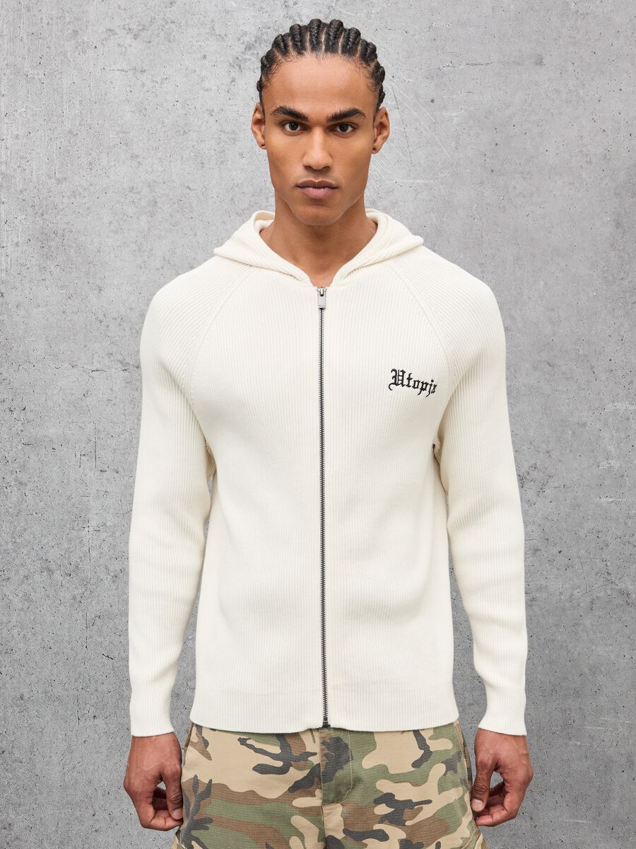 White Ribbed Knit Hoodie_1