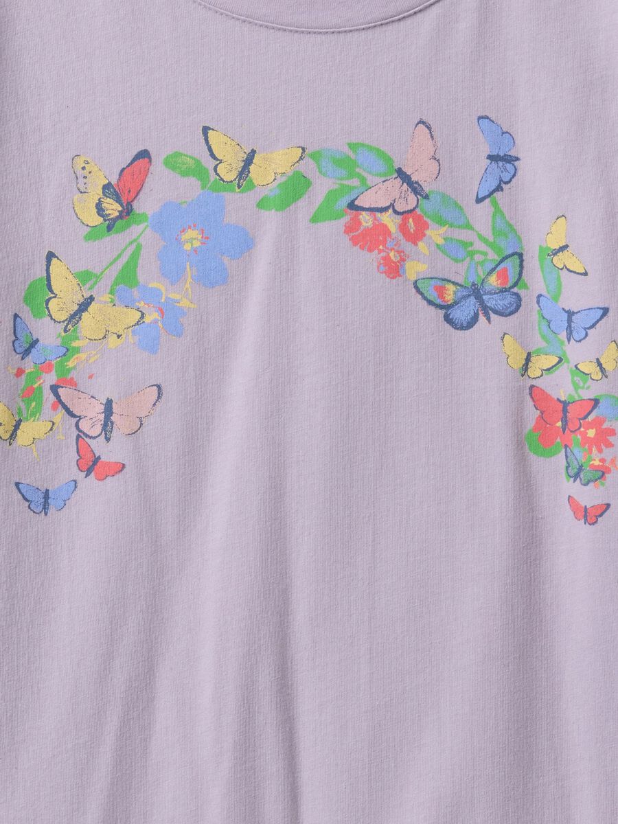 Purple cotton T-shirt with flowers and butterflies print_3