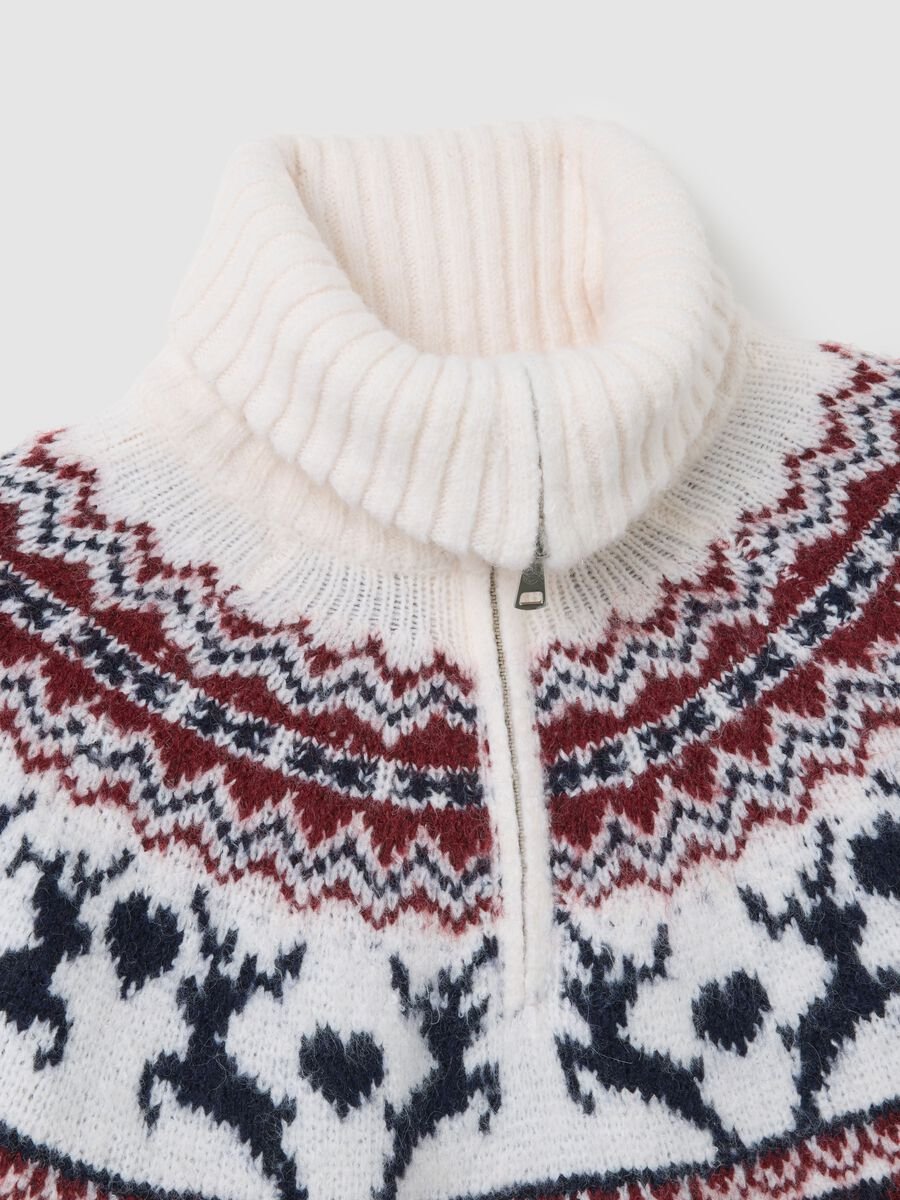 White jumper with multicolour jacquard pattern and zipper_6