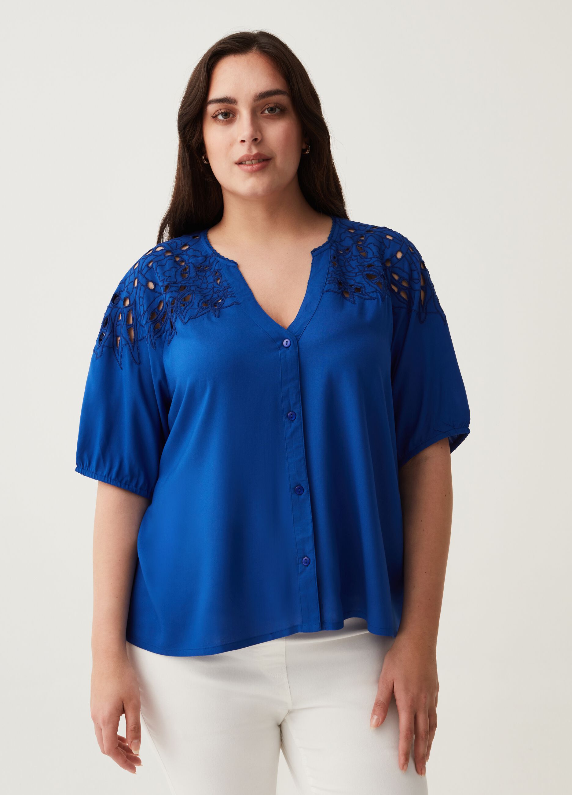 Blusa con inserti in sangallo Curvy MYA_0