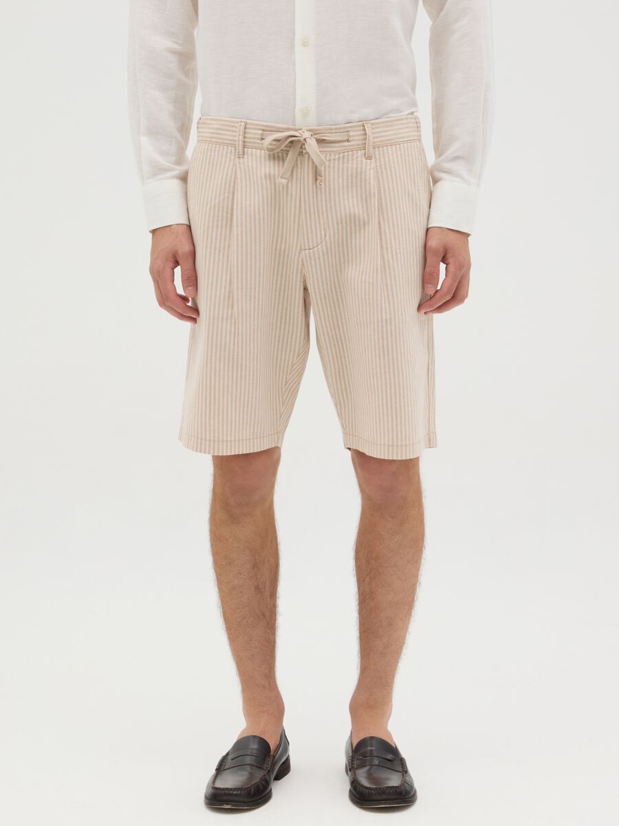 Men’s beige regular-fit Bermuda shorts with drawstring in cotton blend _1
