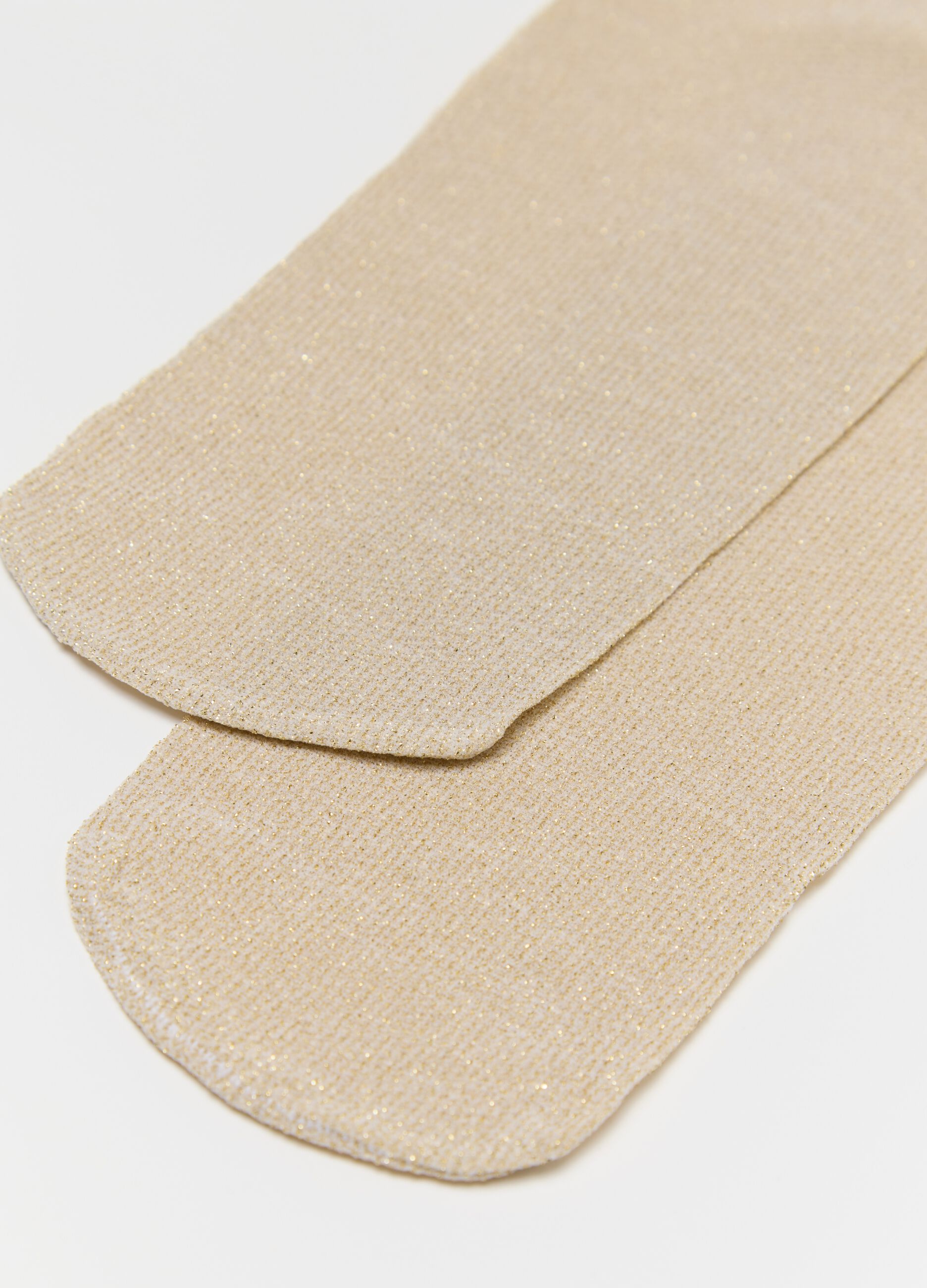 Two-tone white and beige microfibre tights with lurex