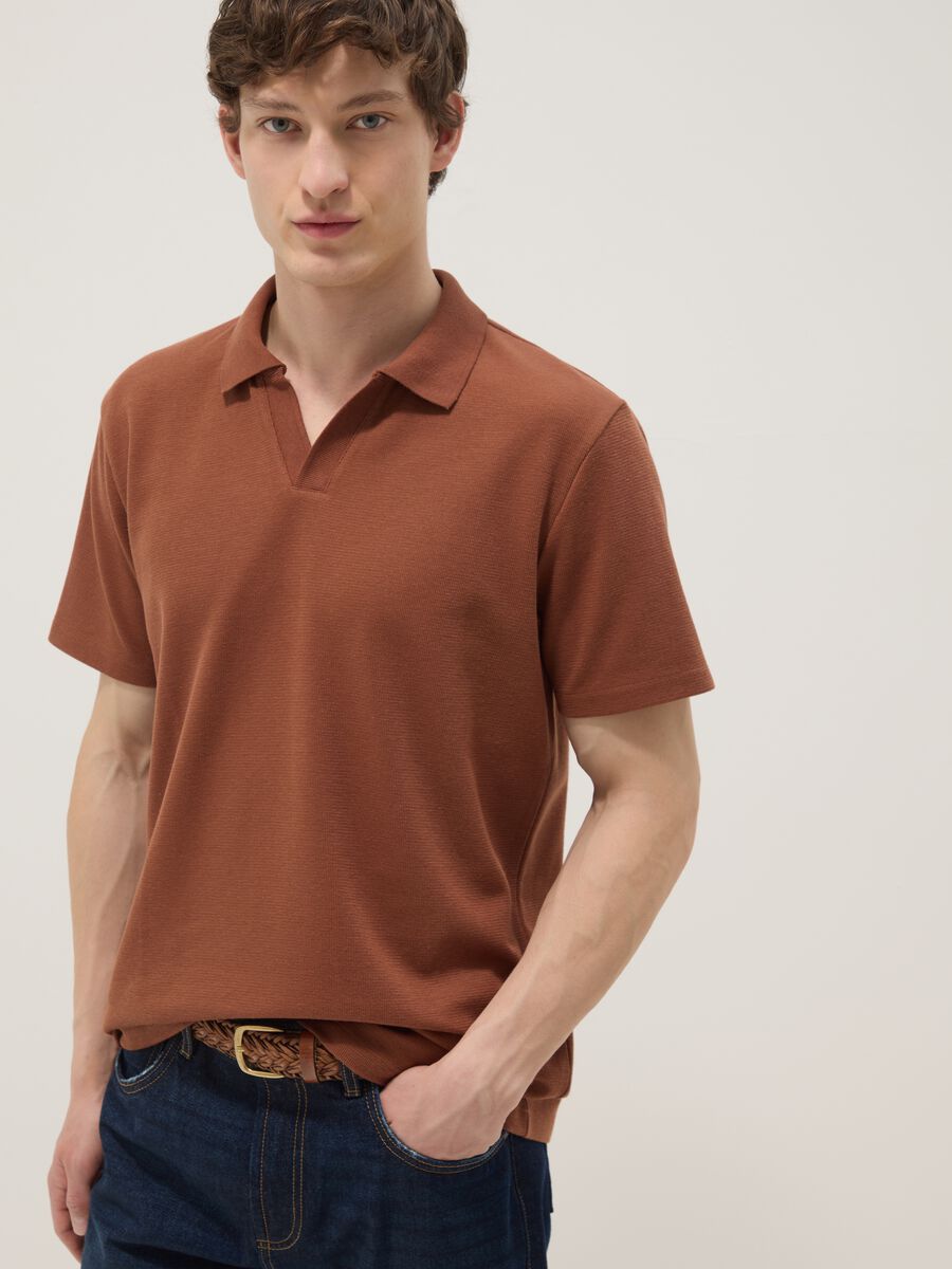 Brown short-sleeve stretch-cotton polo shirt_0