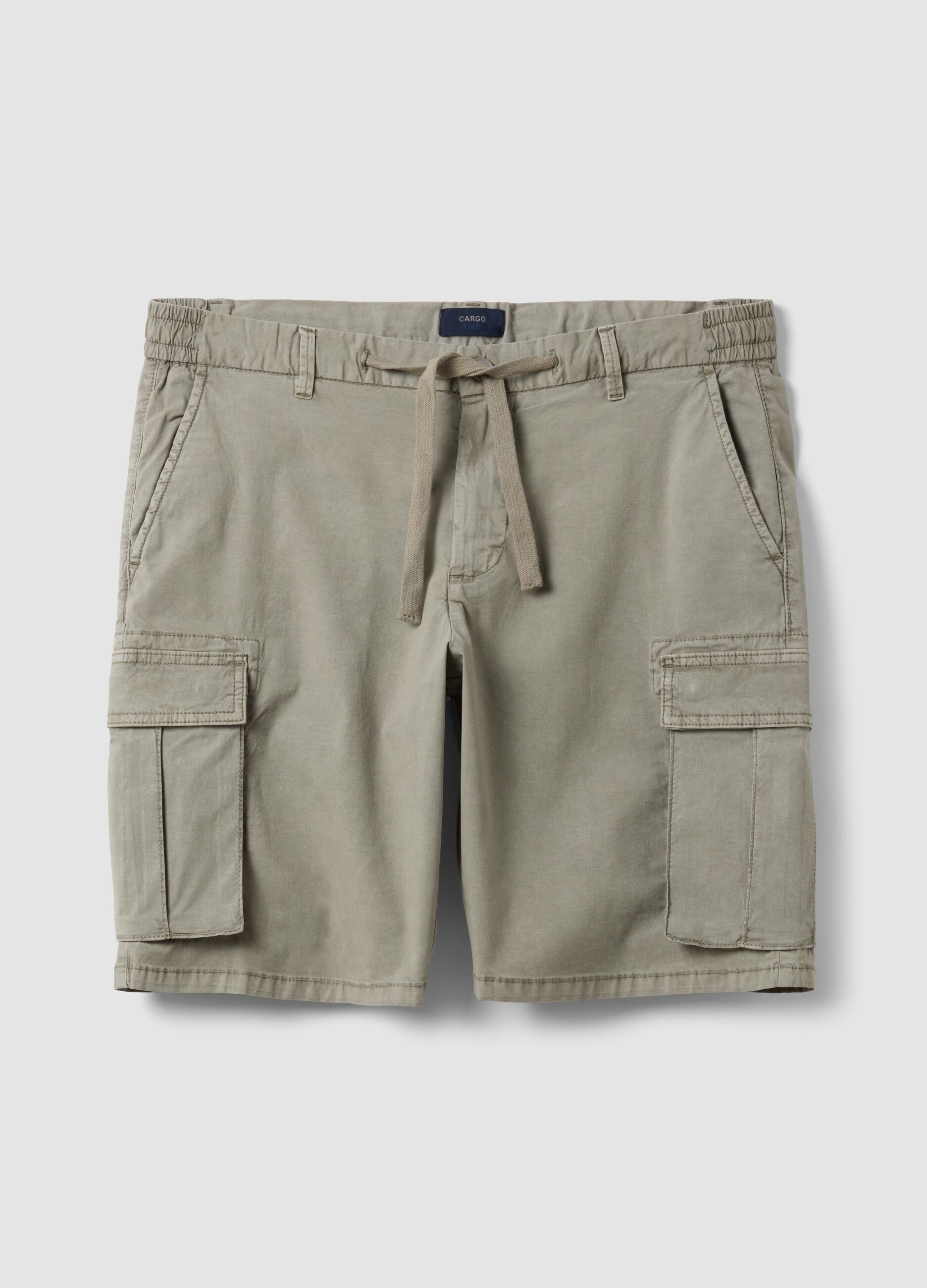 Grey stretch cotton cargo shorts