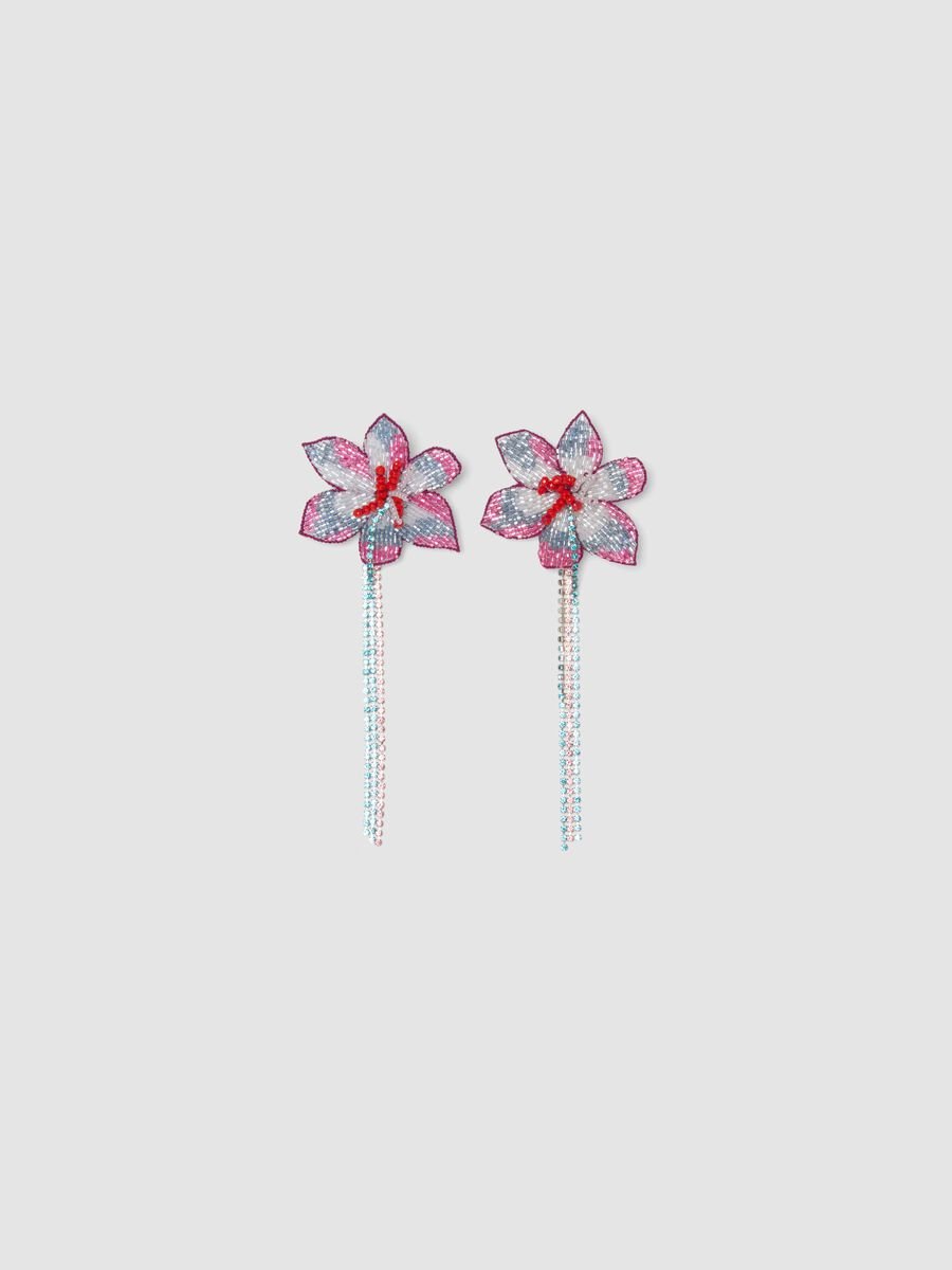 Flower-shaped multicolour beaded drop earrings_0