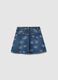 Blue denim pure cotton skirt with floral prints for girls, regular fit_1